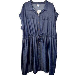LulaRoe NWT Stacie Chambray Shirt Dress Drawstring Waist Midi Length Women's 2XL